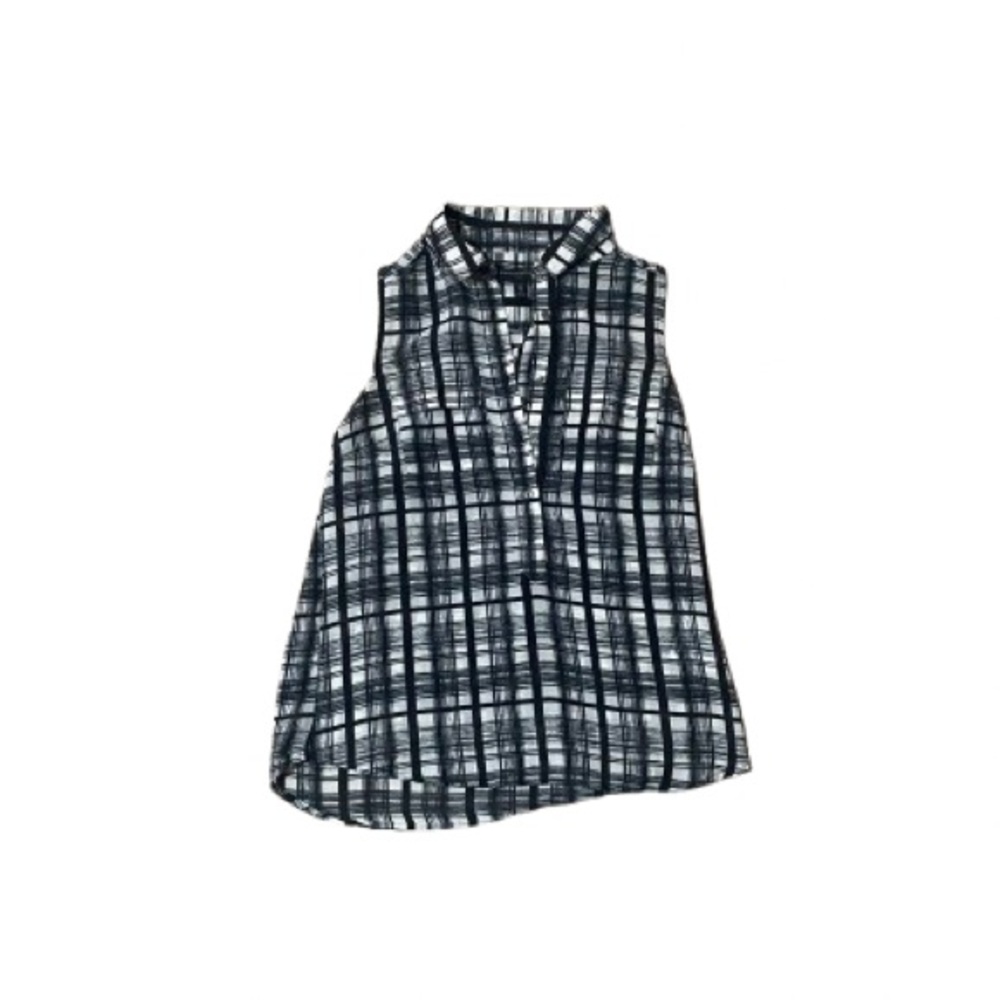 Banana Republic Black and White Plaid Sleeveless Blouse